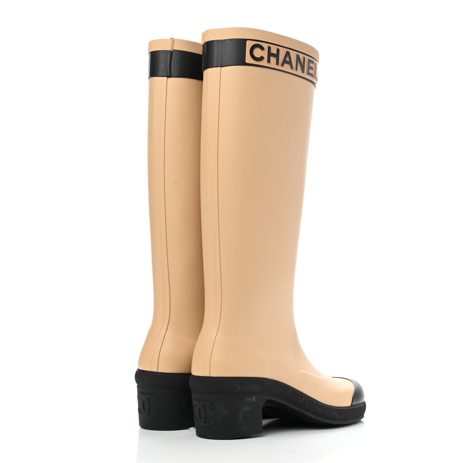 Chanel Rubber Logo Rain Boots 36 Beige 4 of 10