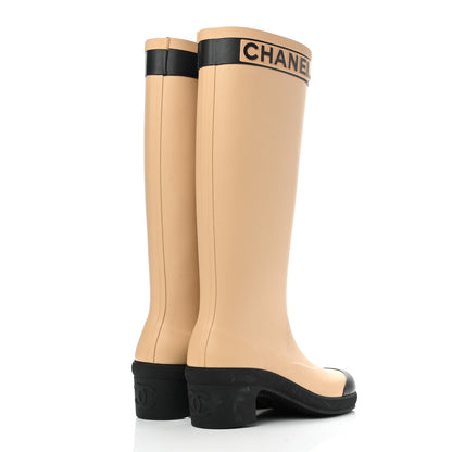 Chanel Rubber Logo Rain Boots 36 Beige 4 of 10