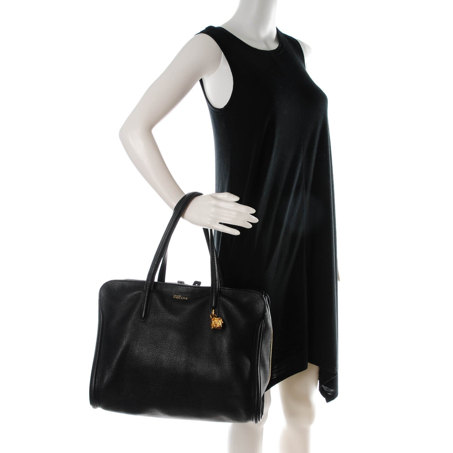 Alexander McQueen Pebbled Calfskin Medium Skull Padlock Zip Around Tote Black 2 of 8