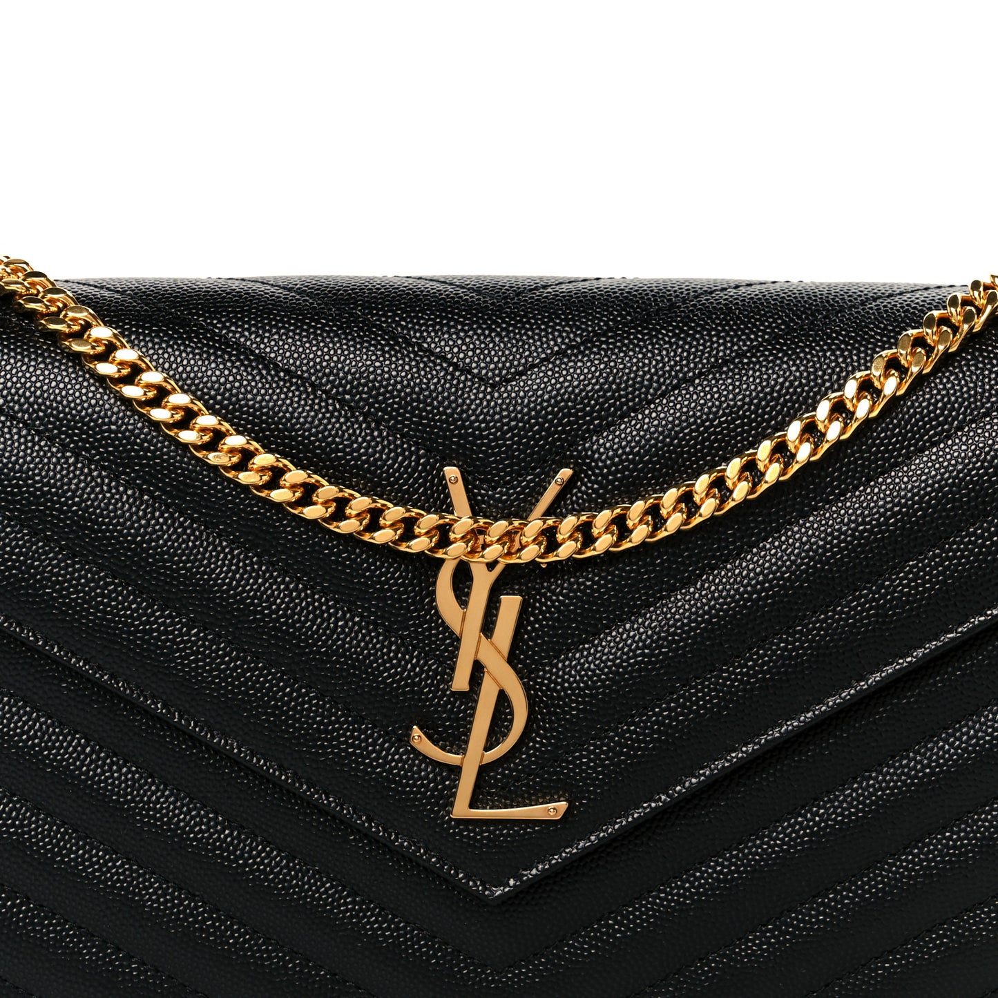 Grain De Poudre Matelasse Chevron Monogram Chain Wallet Black