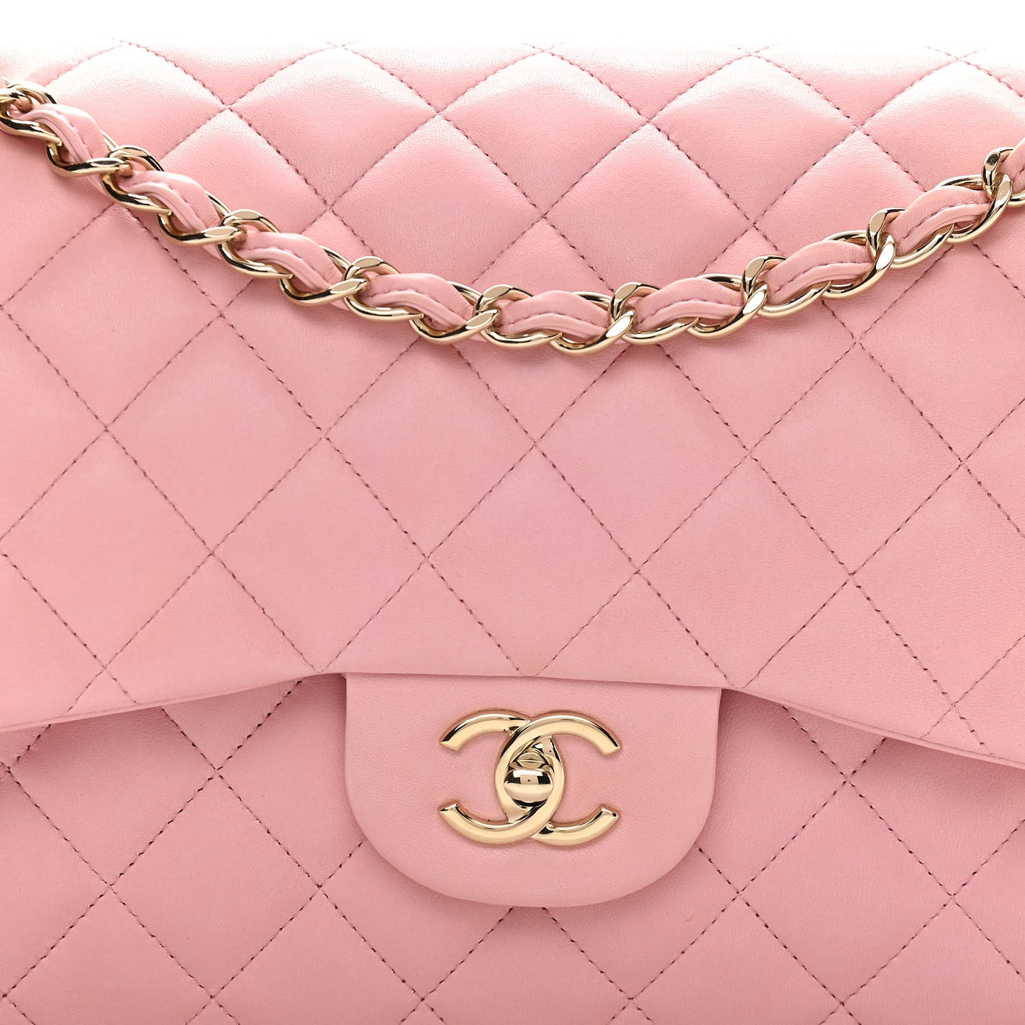 Lambskin Quilted Jumbo Double Flap Light Pink