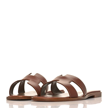 Hermes Box Calfskin Oran Sandals 37.5 Gold 2 of 8