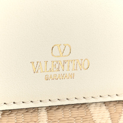 Valentino Garavani Raffia Toile Iconographe Calfskin Vlogo Small Loco Shoulder Bag Natural Ivory 6 of 10