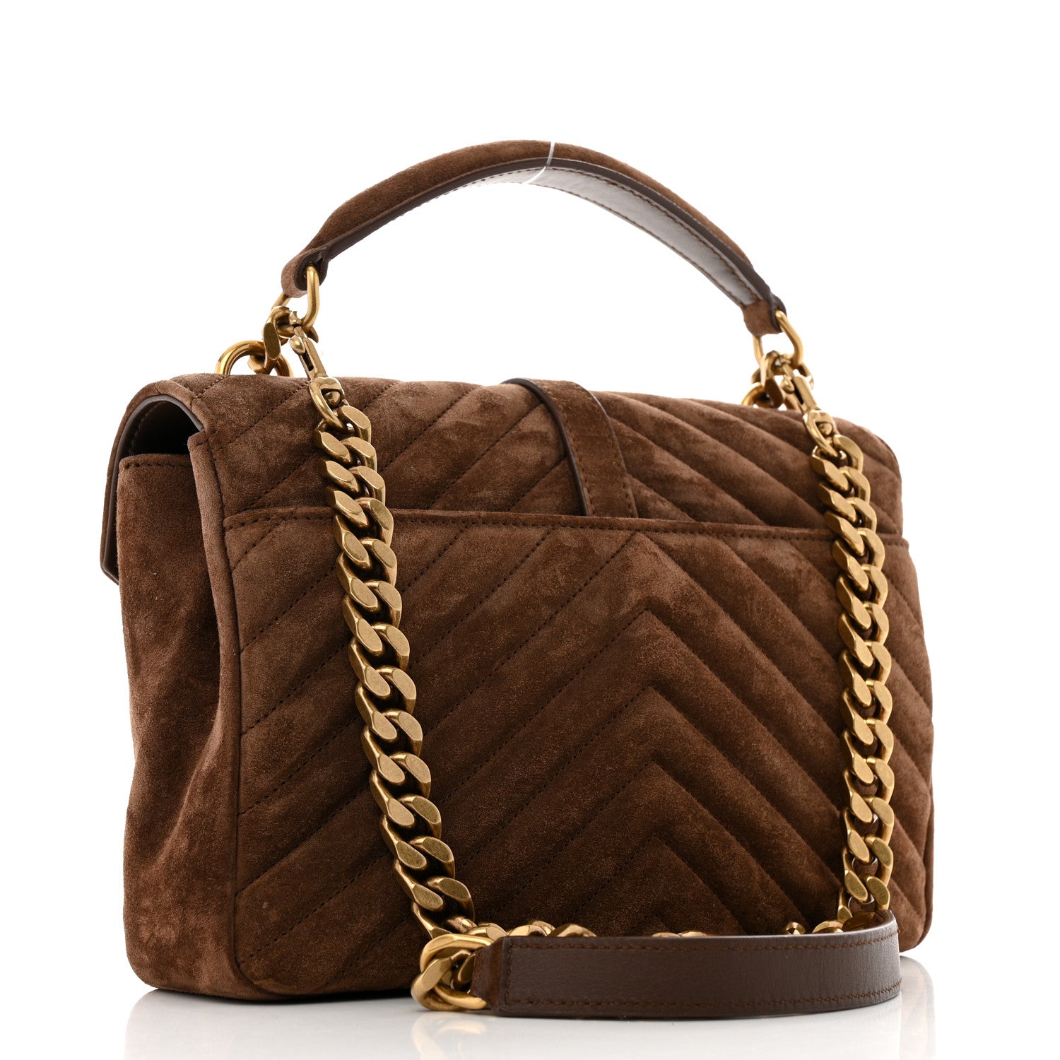 Saint Laurent Suede Matelasse Chevron Monogram Medium College Bag Bark Brown 3 of 15