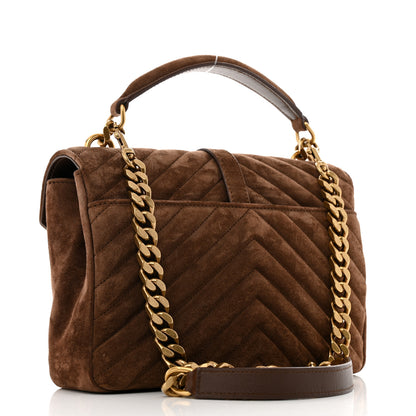 Saint Laurent Suede Matelasse Chevron Monogram Medium College Bag Bark Brown 3 of 15