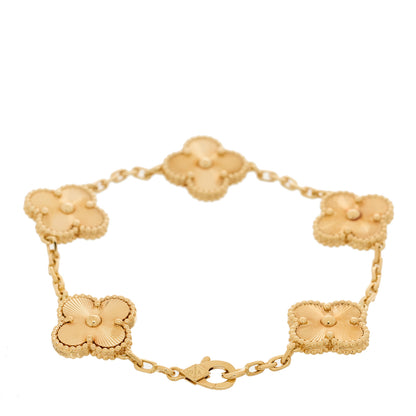 Van Cleef & Arpels 18K Yellow Gold 5 Motifs Guilloche Vintage Alhambra Bracelet 2 of 5
