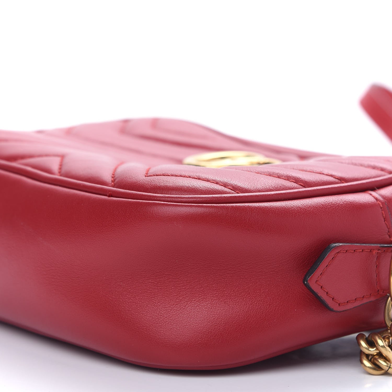 Gucci Calfskin Matelasse Mini GG Marmont Chain Shoulder Bag Hibiscus Red 9 of 9