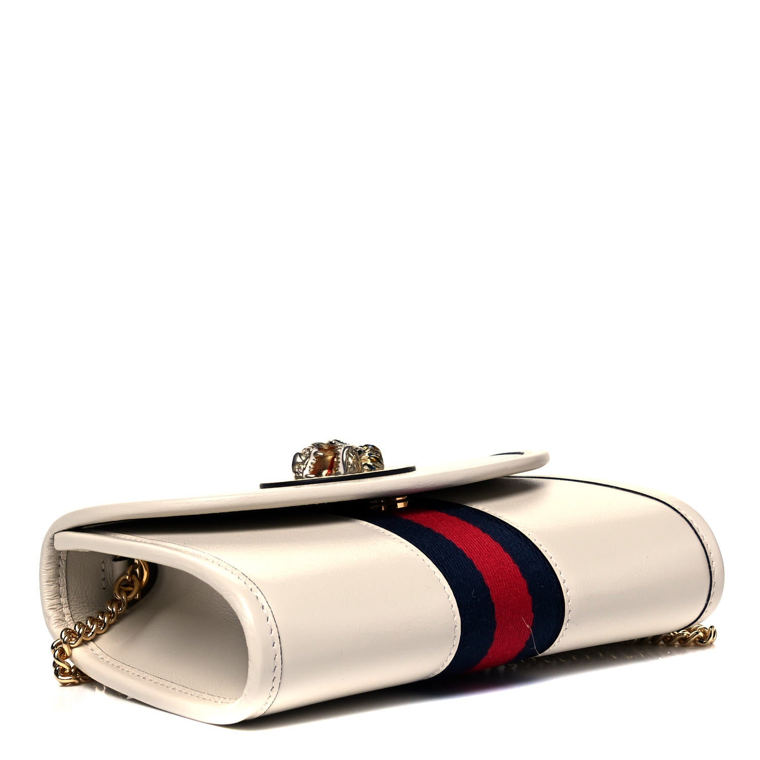 Gucci Textured Calfskin Web Mini Rajah Slim Flap Shoulder Bag Mystic White 4 of 10