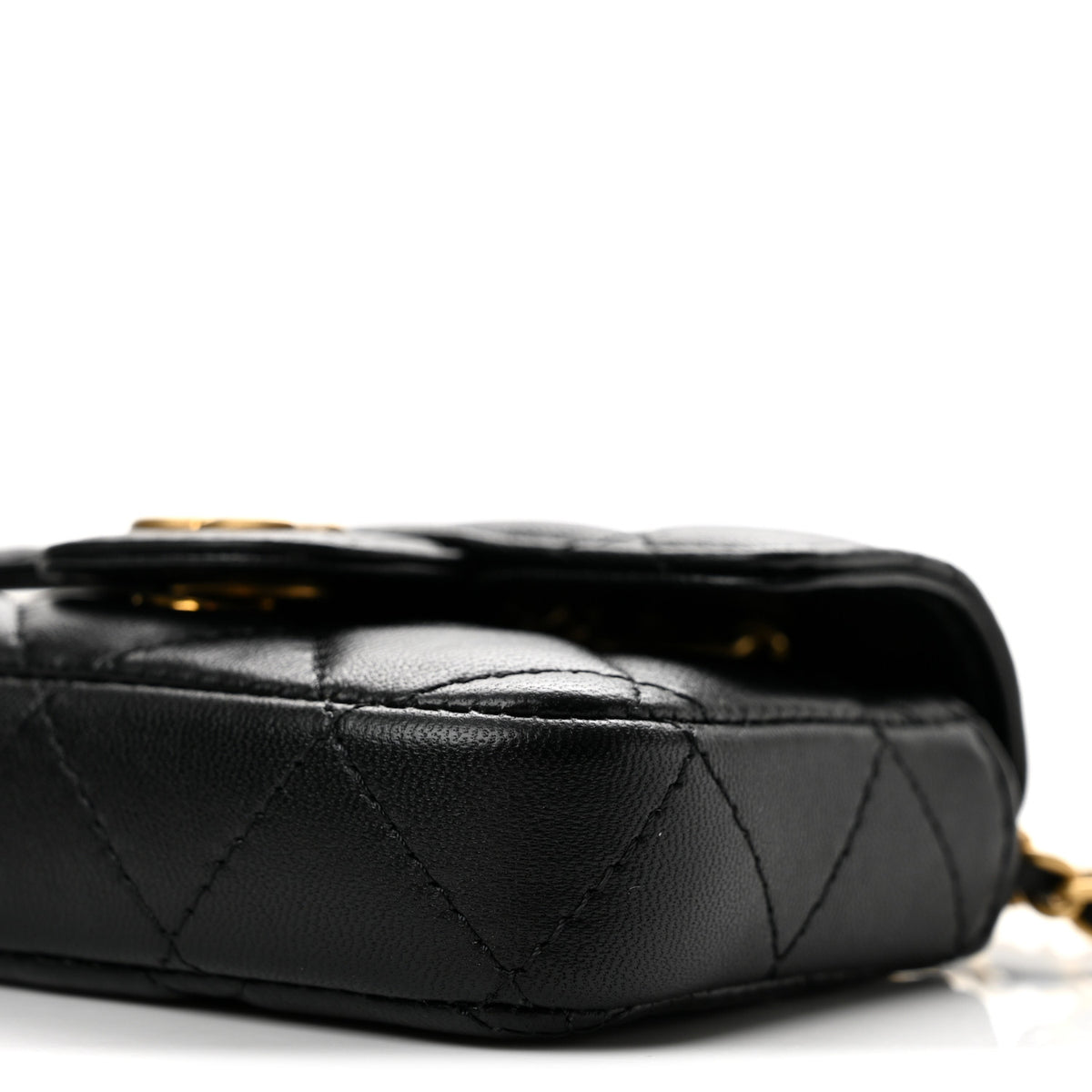 Lambskin Coco Enamel Quilted Mini Chain Belt Bag Black
