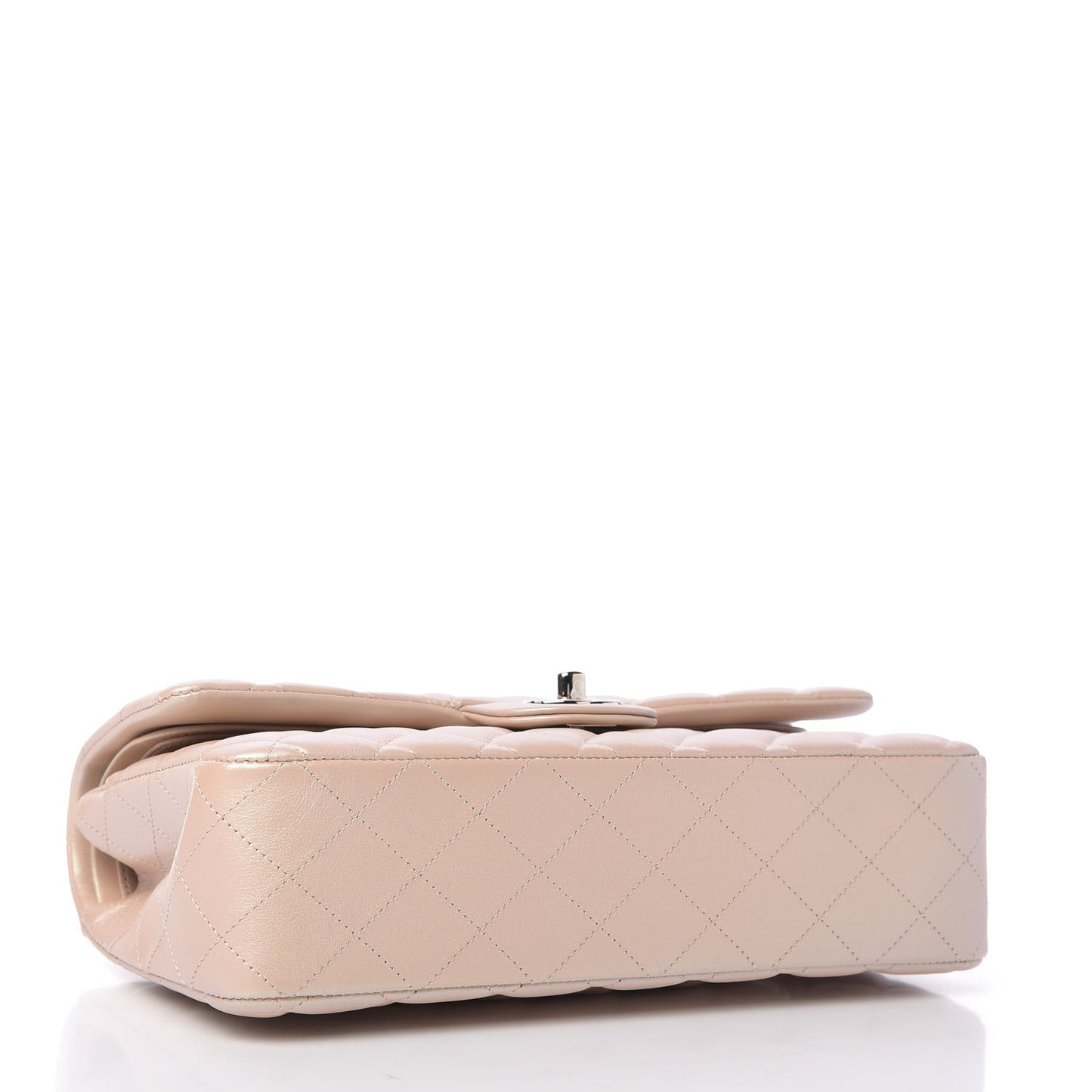 Iridescent Calfskin Quilted Medium Double Flap Beige