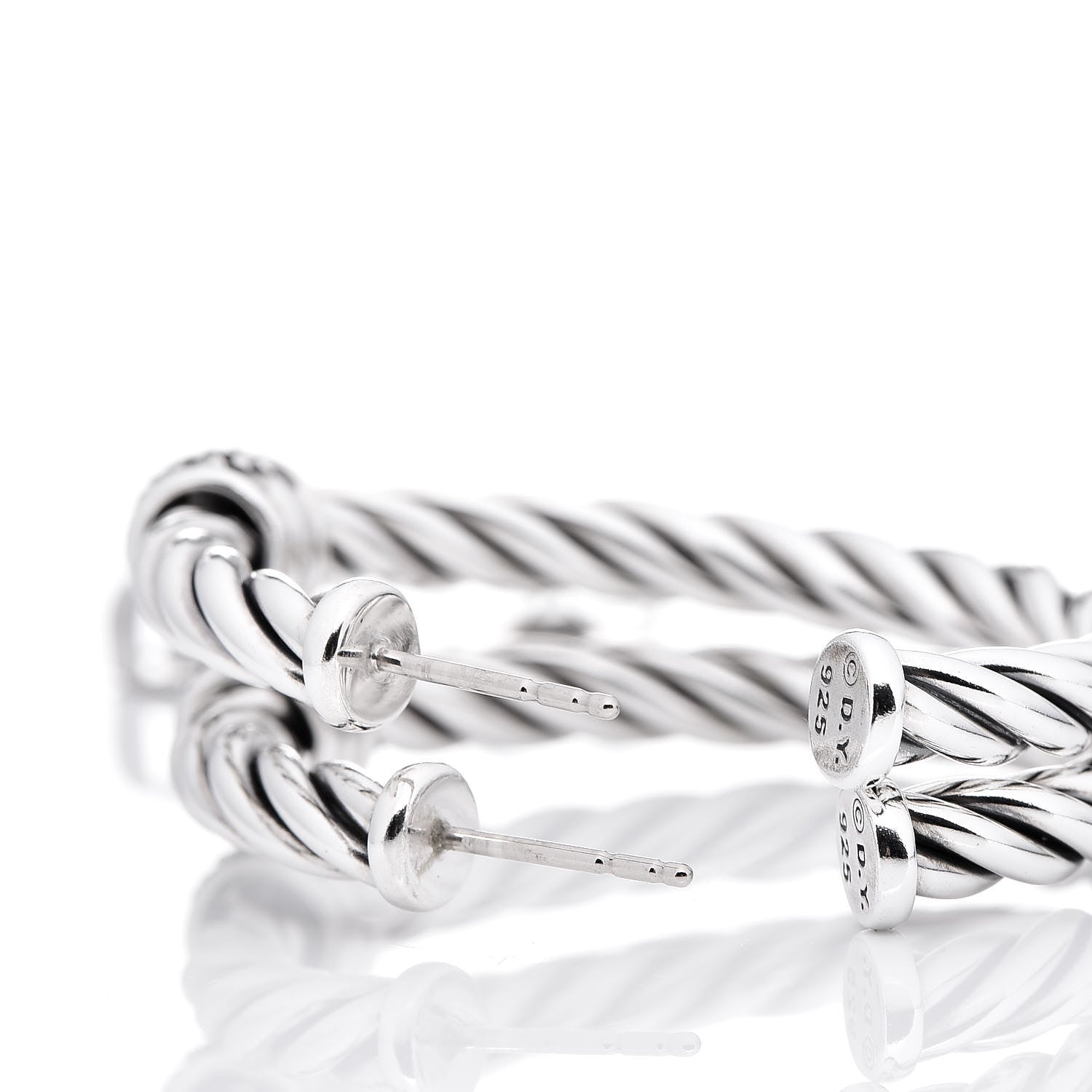 David Yurman Sterling Silver Diamond Cable Classics Hoop Earrings 2 of 3