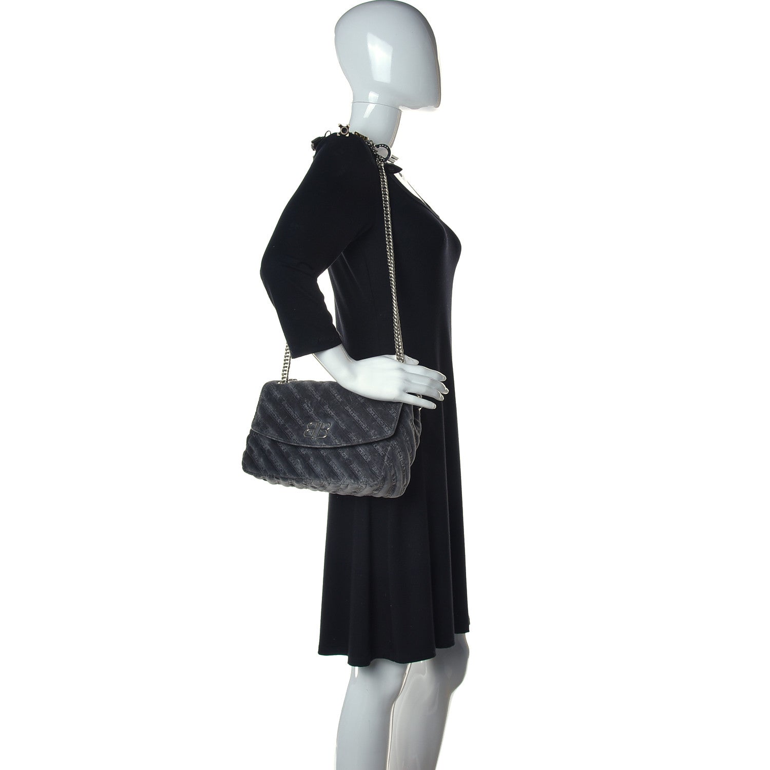 Balenciaga Velvet Charms Logo Matelasse M BB Round Shoulder Bag Gris 2 of 10