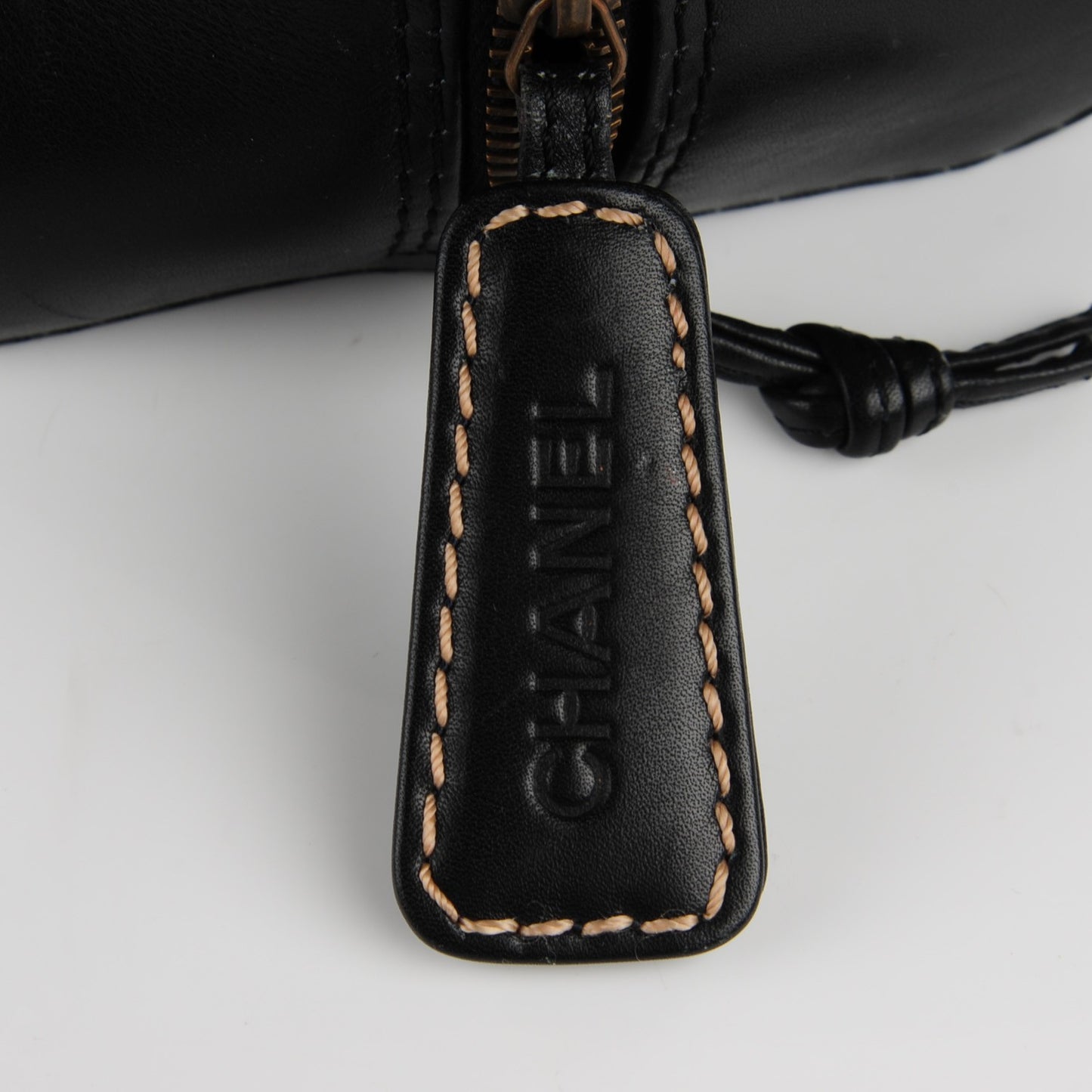 Leather Contrast Stitch Surpique Bowler Black