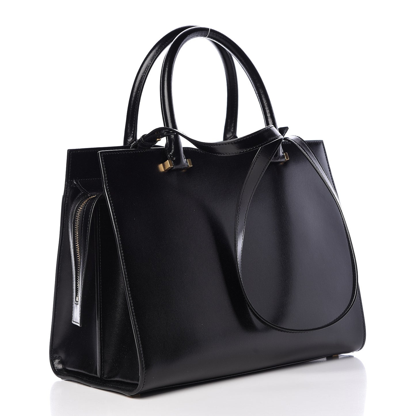 Shiny Calfskin Medium Uptown Tote Black
