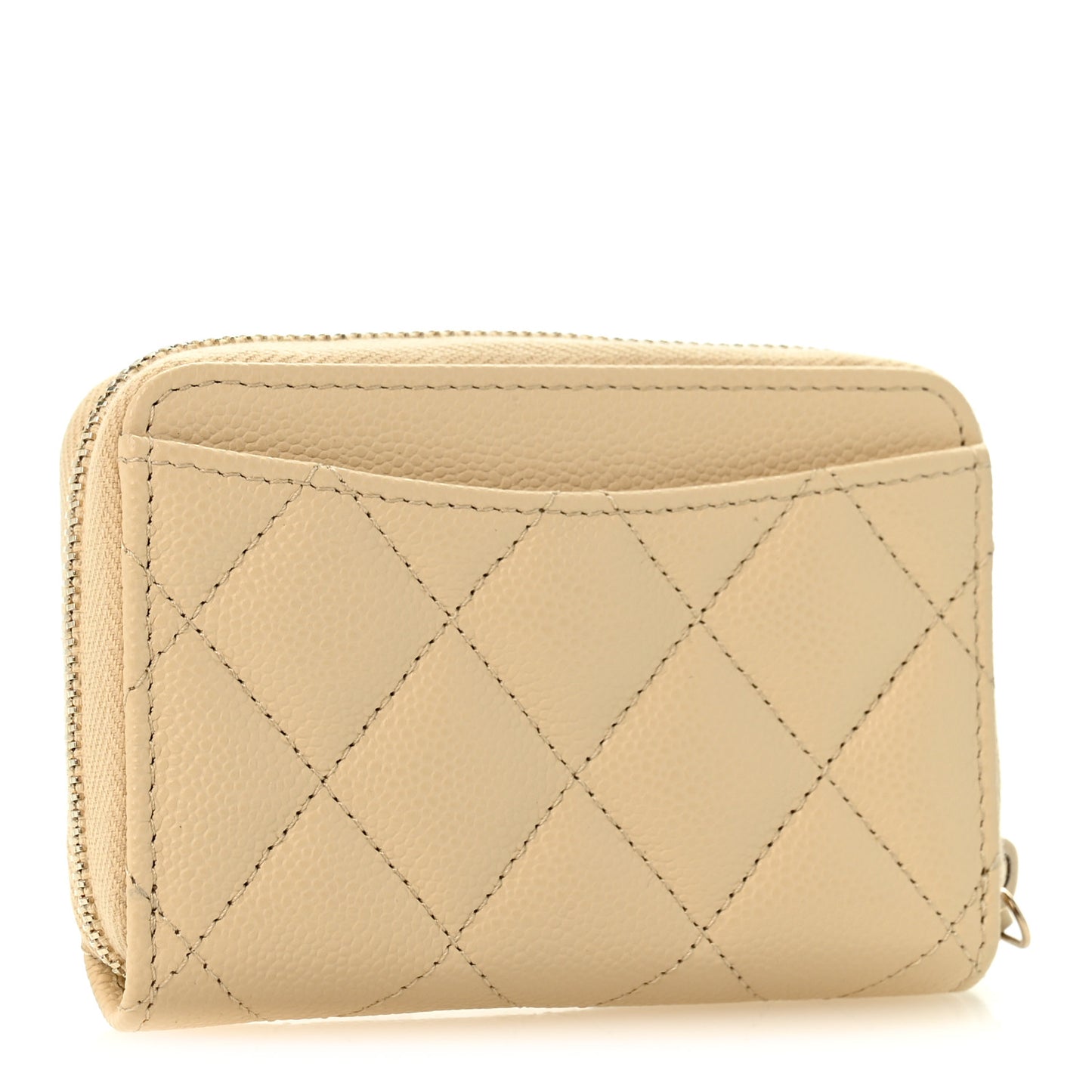 Caviar Quilted Zip Around Coin Purse Beige