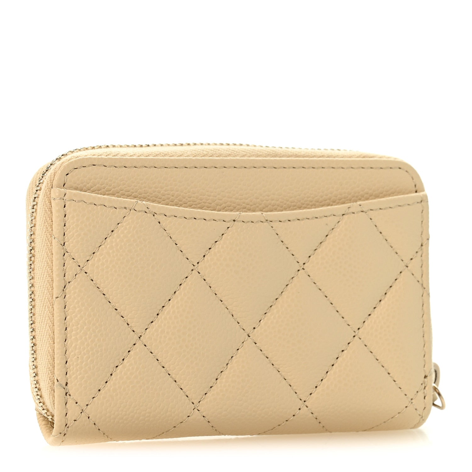 Chanel Caviar Quilted Zip Around Coin Purse Beige 3 of 8