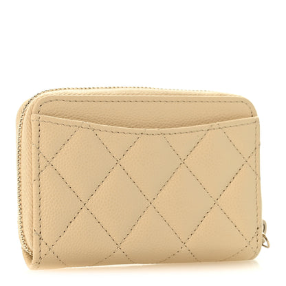 Chanel Caviar Quilted Zip Around Coin Purse Beige 3 of 8