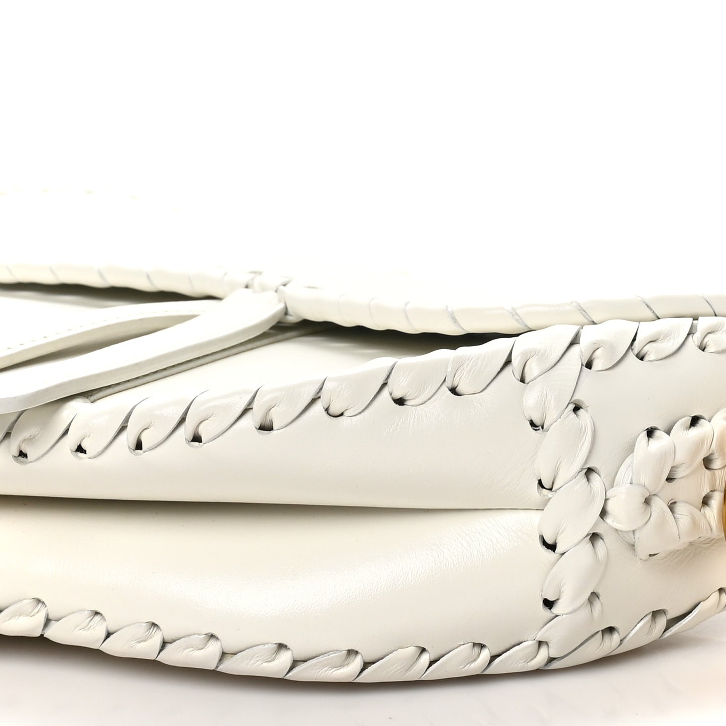 Calfskin Braided Saddle Bag White