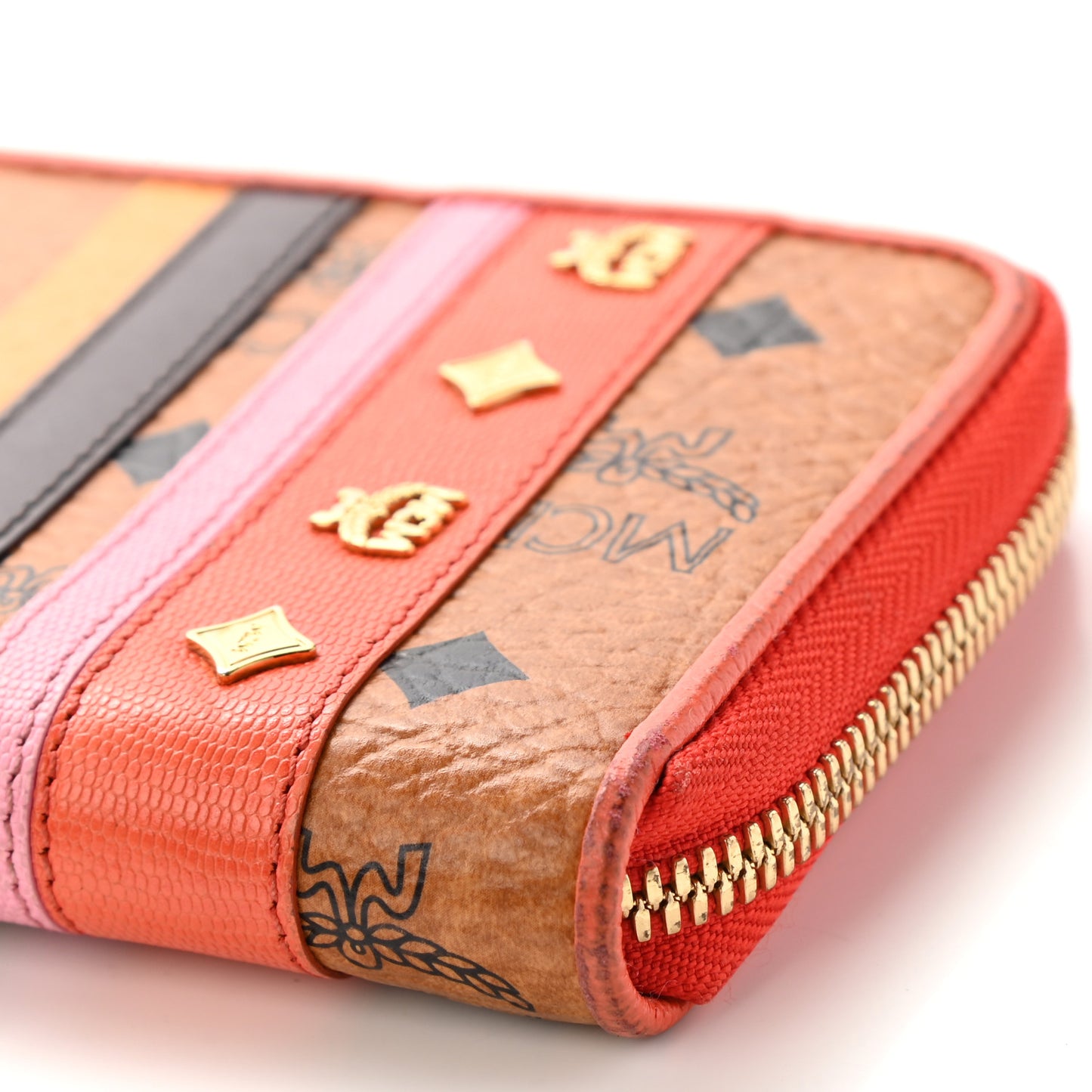 Visetos Striped Zip Around Wallet Cognac
