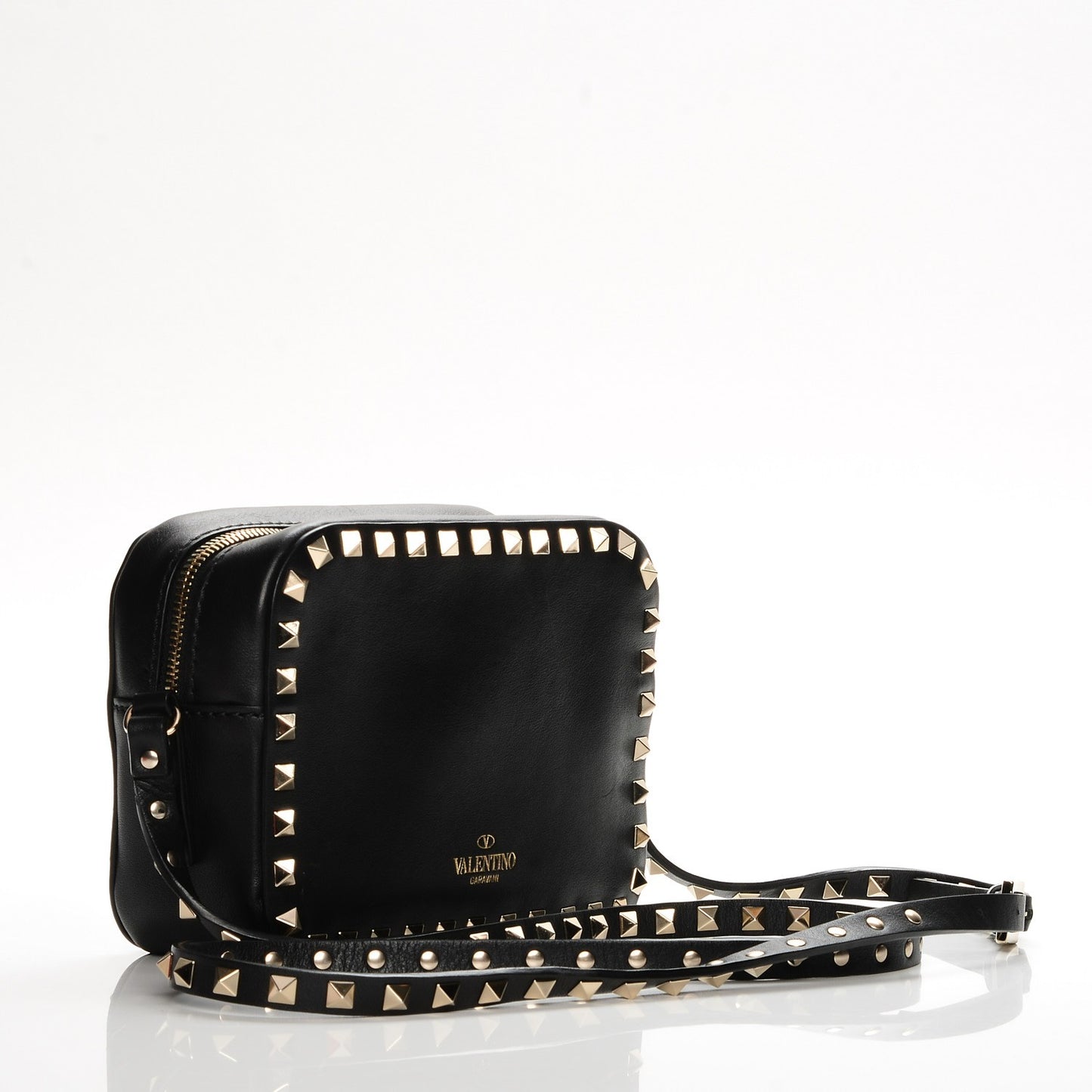 Calfskin Rockstud Camera Crossbody Bag Black