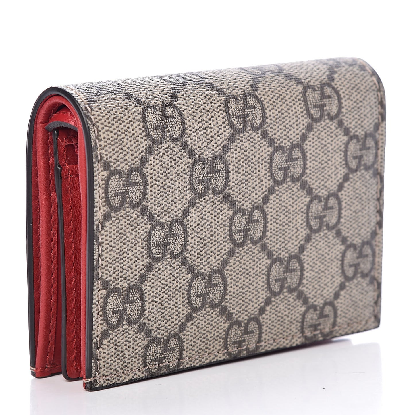 GG Supreme Monogram Cherry Embellished Card Case Wallet Hibiscus Red