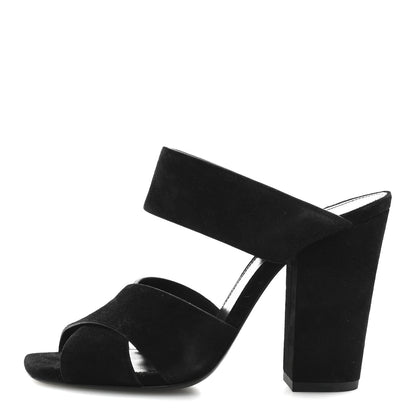 Saint Laurent Suede Oak 100 Mule Sandals 37 Black 1 of 9