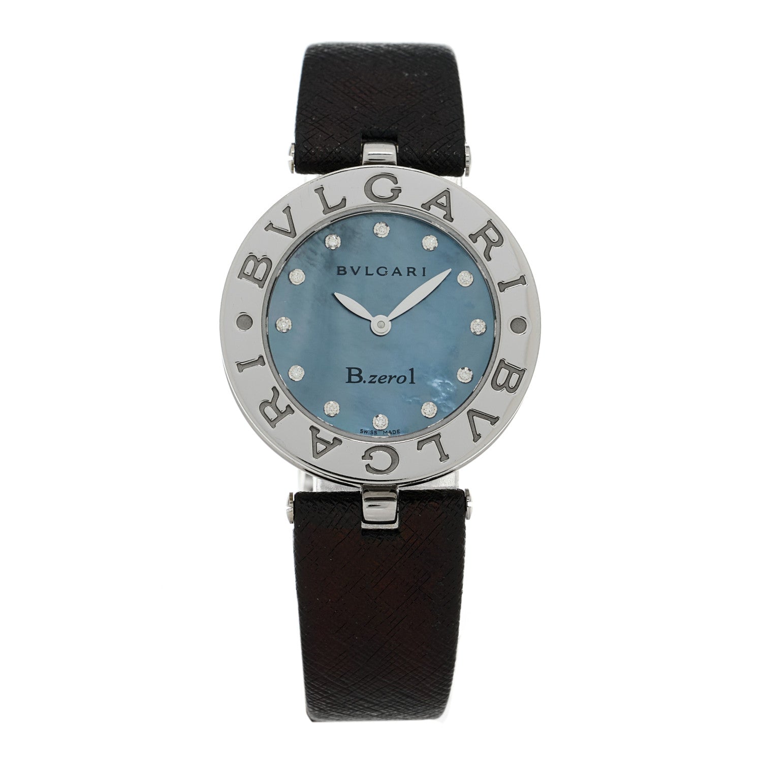 Bulgari Stainless Steel Calfskin Diamond Blue Mother of Pearl 30mm B.Zero1 Quartz Watch 1 of 4