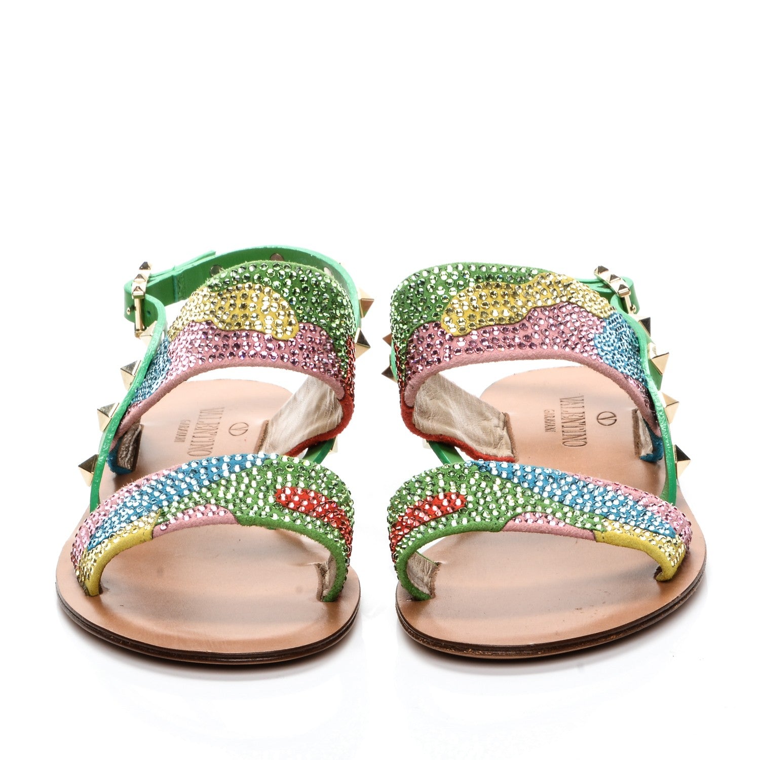 Valentino Garavani Nappa Crystal Camouflage Rockstud Flat Sandals 37 Multicolor 4 of 8