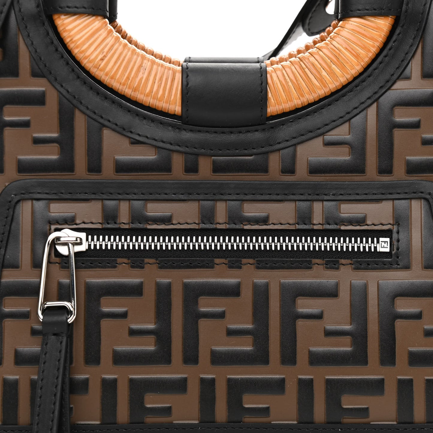 Vitello Century Wicker Bi-Color FF 1974 Embossed Small Runaway Shopper Tote Maya Black