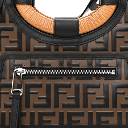 Fendi Vitello Century Wicker Bi-Color FF 1974 Embossed Small Runaway Shopper Tote Maya Black 8 of 10