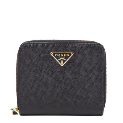 Prada Saffiano Compact Zip Around Wallet Black 1 of 6