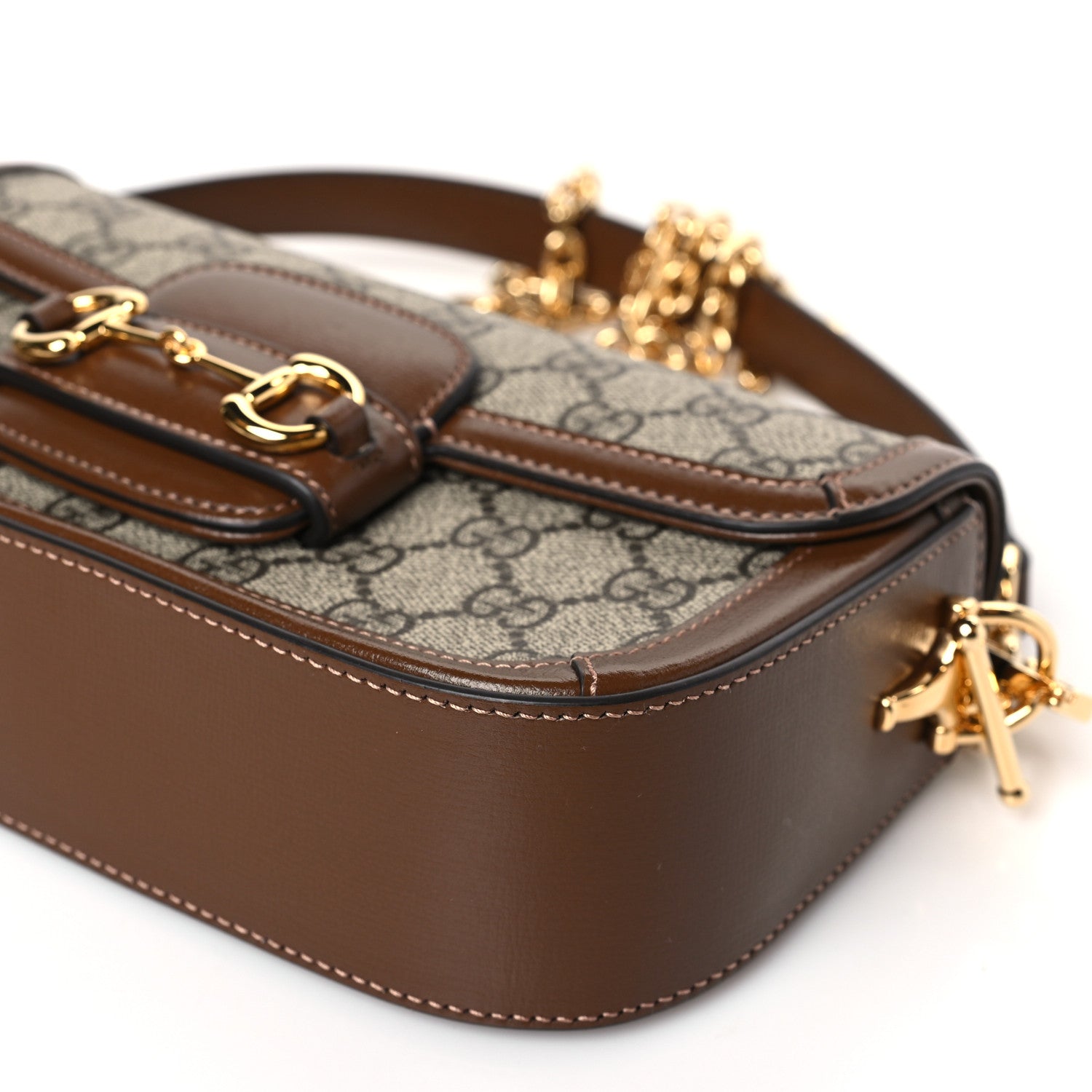 Gucci GG Supreme Monogram Small Horsebit 1955 Chain Shoulder Bag Beige Ebony Brown Sugar 9 of 9