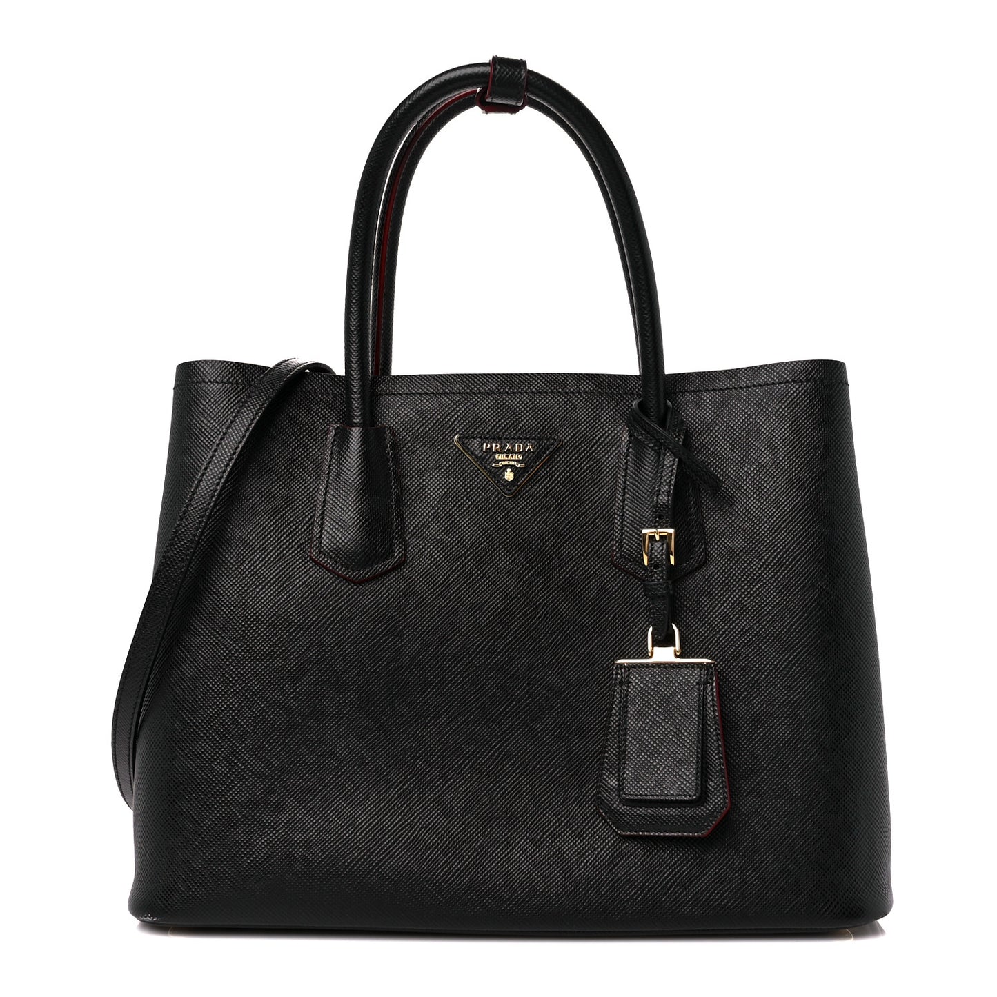 Saffiano Cuir Medium Double Bag Black Fuoco