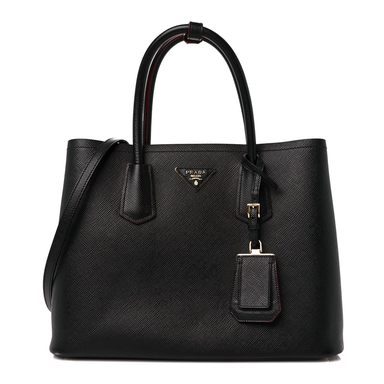Prada Saffiano Cuir Medium Double Bag Black Fuoco 1 of 11