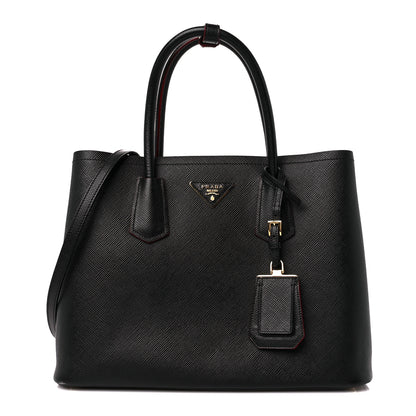 Prada Saffiano Cuir Medium Double Bag Black Fuoco 1 of 11