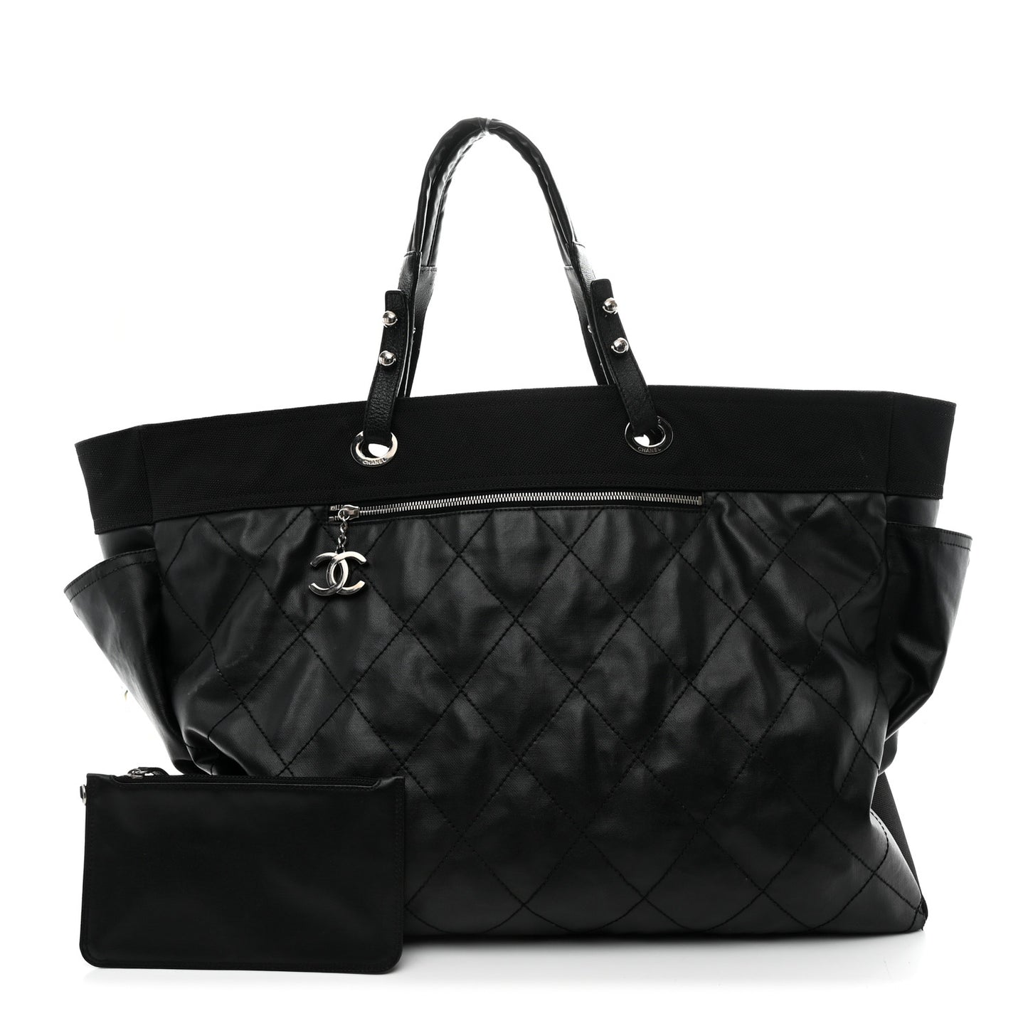 Coated Canvas Stitched XL Paris Biarritz Tote Black