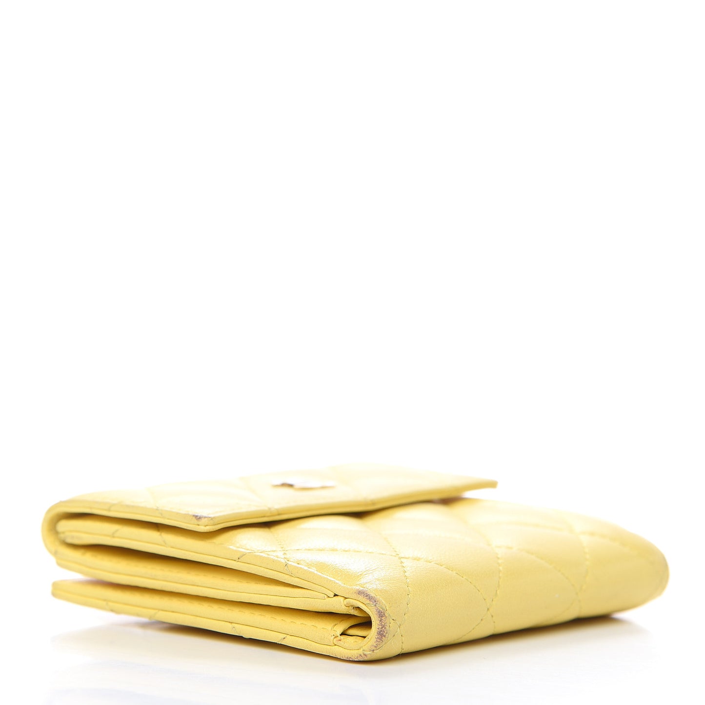 Lambskin Quilted Compact French Flap Wallet Yellow