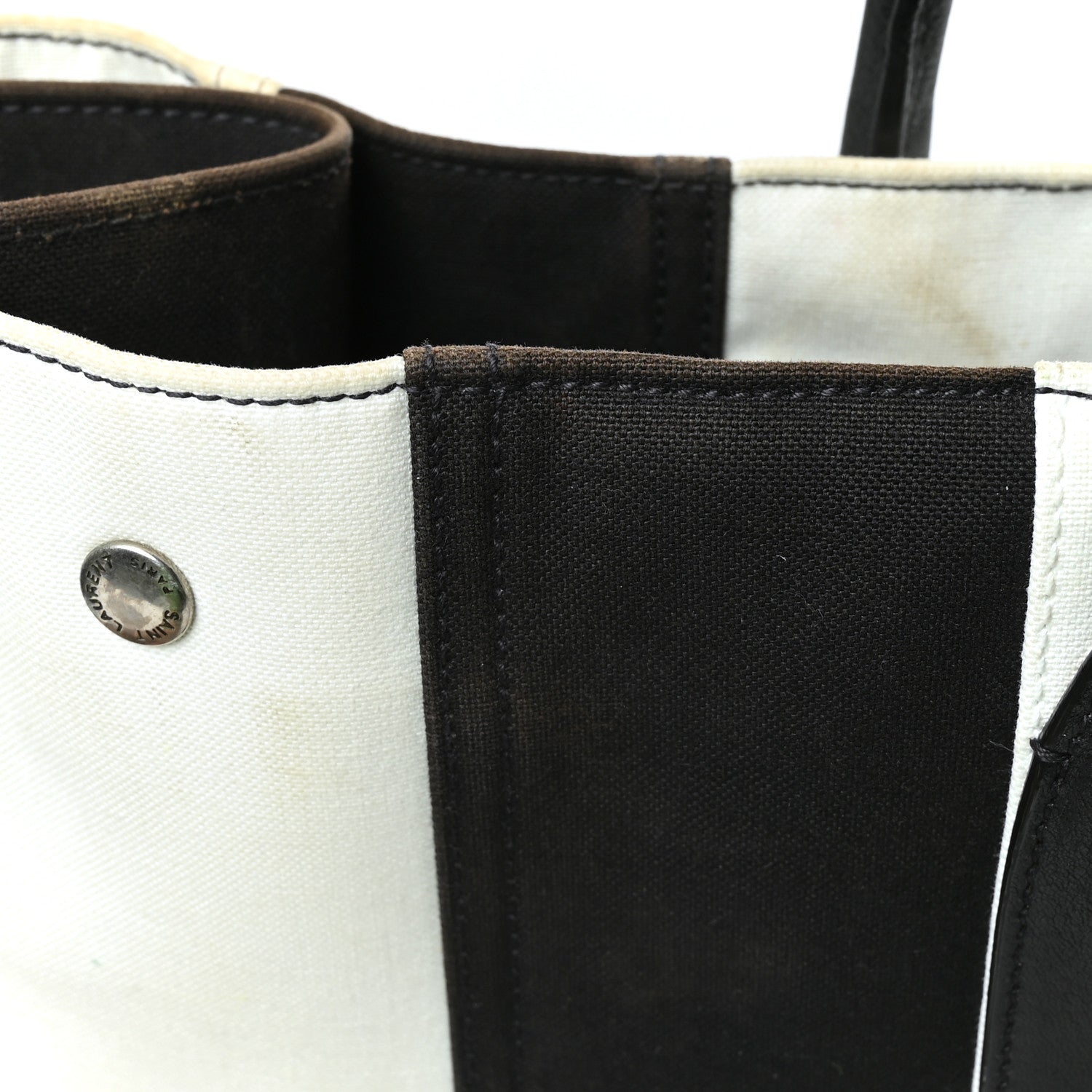 Saint Laurent Canvas Noe Striped Tote Black White 12 of 12