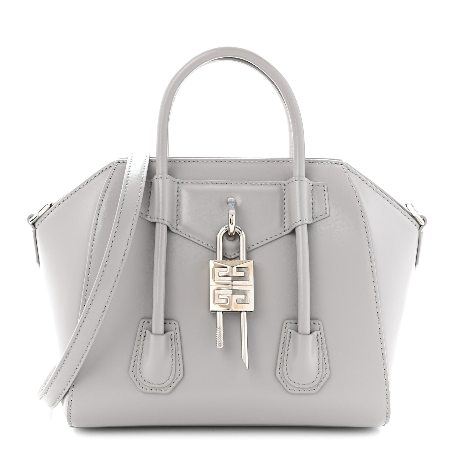 Box Calfskin Mini Lock Antigona Shoulder Bag Medium Grey