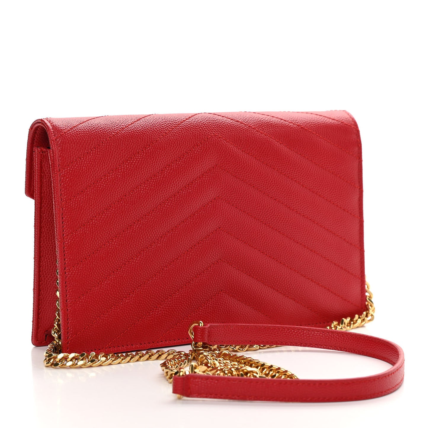 Grain De Poudre Matelasse Chevron Monogram Envelope Chain Wallet New Red