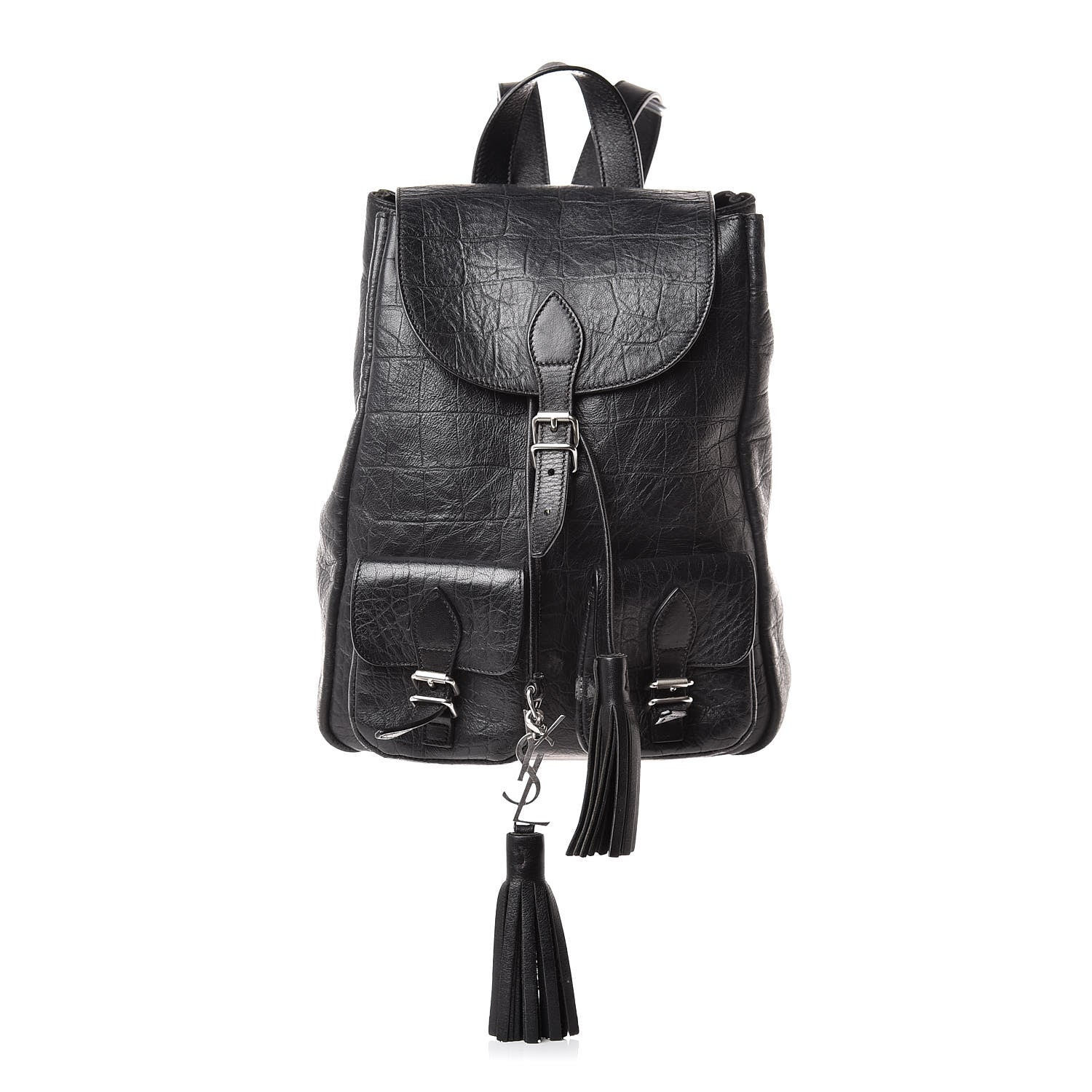 Saint Laurent Crocodile Embossed Lambskin Festival Backpack Black 1 of 15