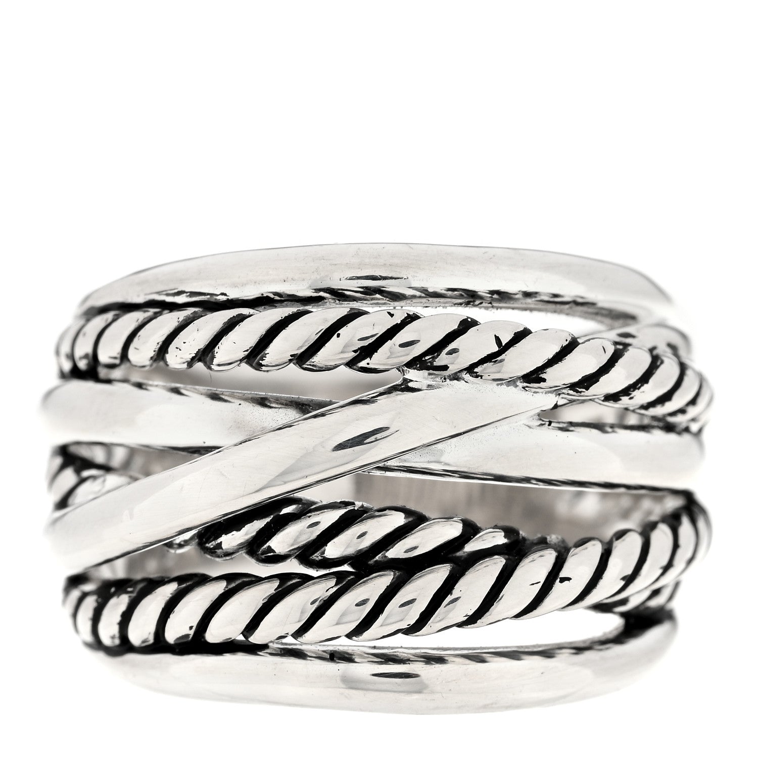 David Yurman Sterling Silver 18mm Wide Crossover Cable Ring 54 6.75 1 of 4