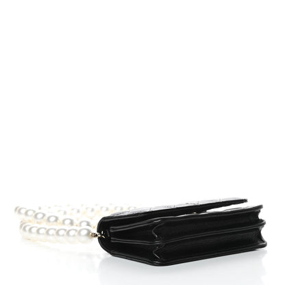 Chanel Calfskin Quilted Mini Maxi Pearls Wallet On Chain WOC Black 4 of 12