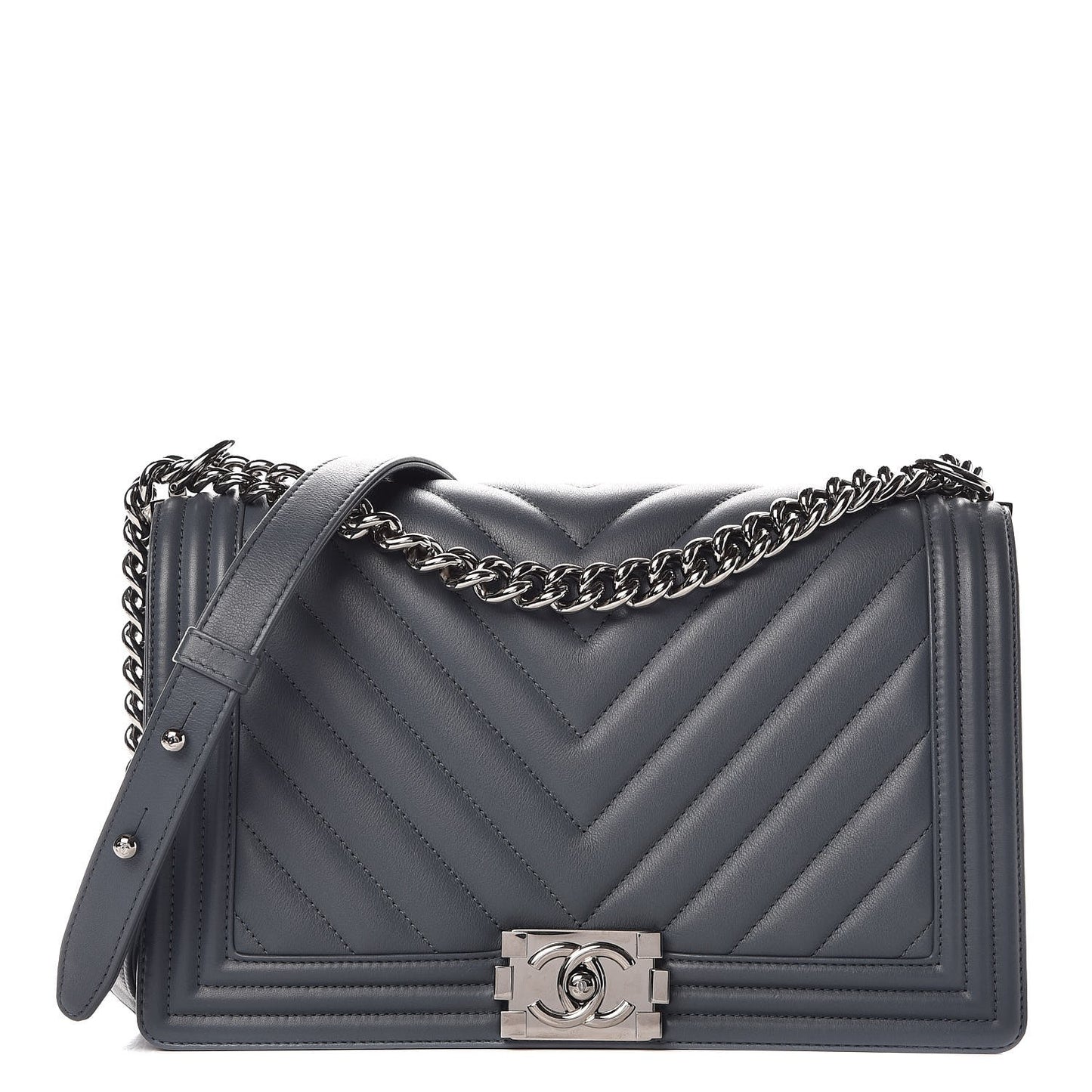 Calfskin Chevron Quilted New Medium Boy Flap Blue