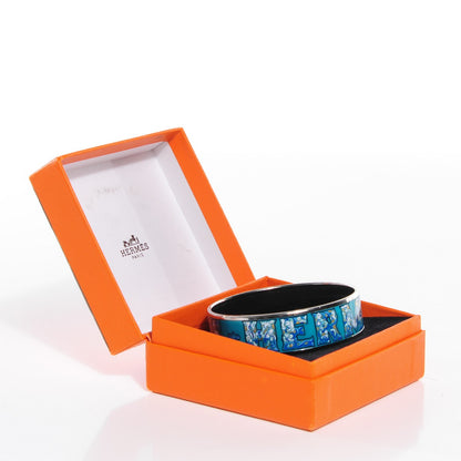 Hermes Enamel Printed Alphabet Russe Wide Bracelet 65 Turquoise Bleu Kaki Jaune 5 of 5