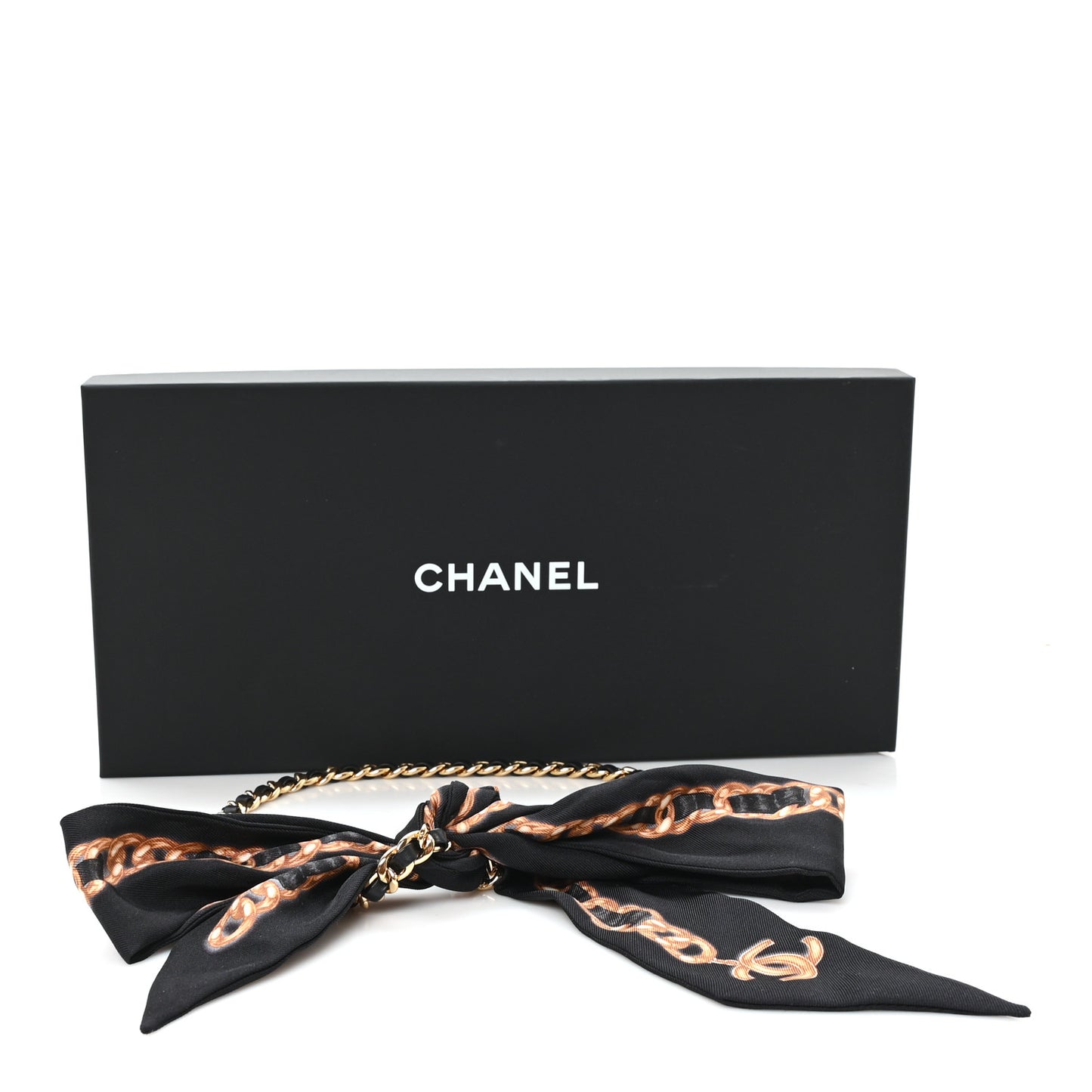 Silk Lambskin Chain CC Bandeau Belt 90/36 Black