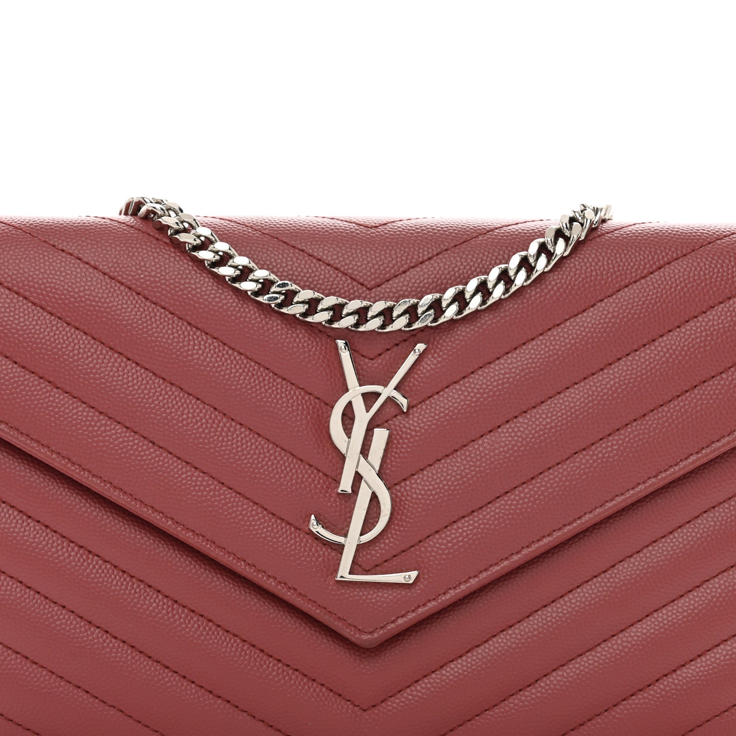 Saint Laurent Grain De Poudre Matelasse Chevron Monogram Chain Wallet Blush Fonce 7 of 9