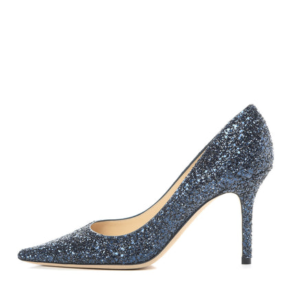 Jimmy Choo Coarse Glitter Fabric Agnes 85 Pumps 36 Navy 1 of 8