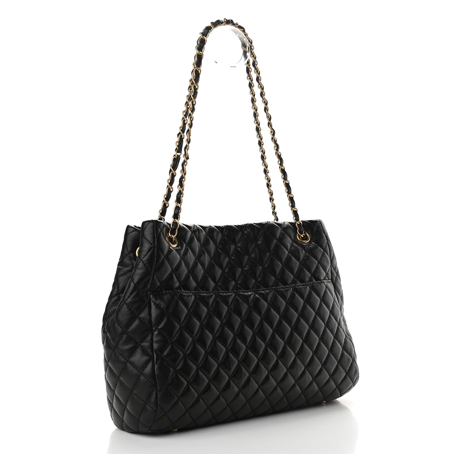 Chanel Lambskin Quilted Large Fluffy CC Shopping Tote Black 2 of 8