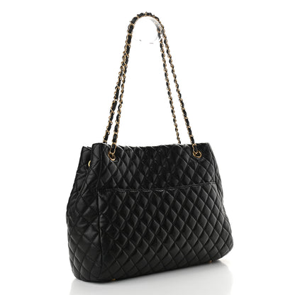 Chanel Lambskin Quilted Large Fluffy CC Shopping Tote Black 2 of 8
